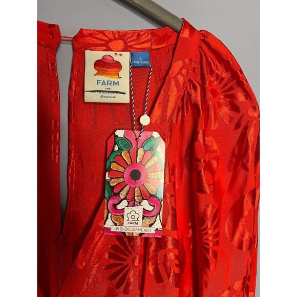 NWT Farm Rio Long-Sleeve V-Neck Jacquard Maxi Dress NEW Size Large Satin - Picture 6 of 8